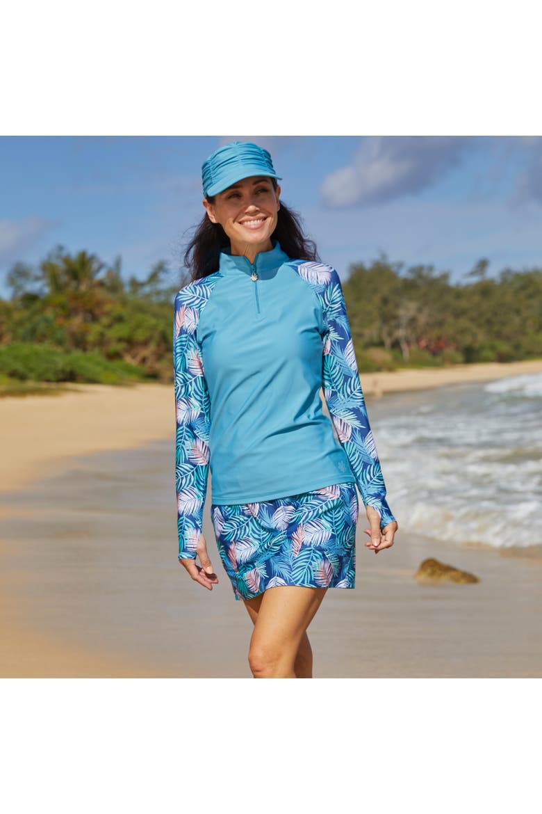 Long Sleeve Quarter Zip Sun & Swim Shirt, Alternate, color, Koa Leaves