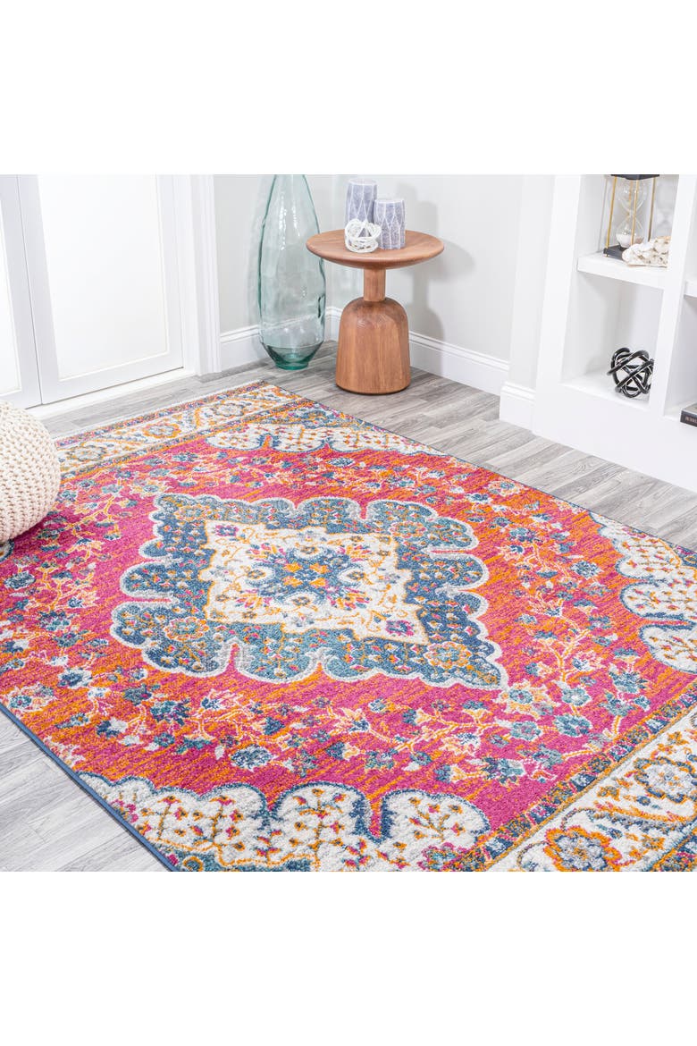 Bohemian FLAIR Boho Vintage Medallion Area Rug, Alternate, color, Fuchsia/White