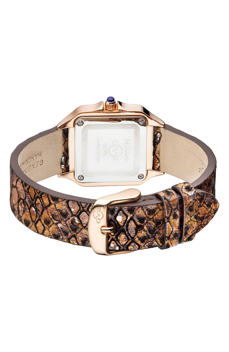 GEVRIL Women's Milan Diamond Swiss Quartz Embossed Leather Strap Watch, 27.5mm - 0.038 ctw, Alternate, color, 