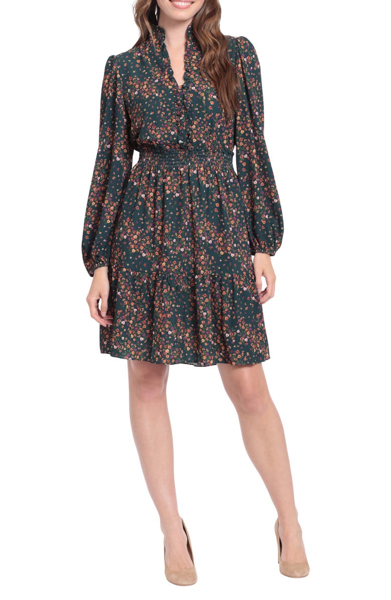London Times Floral Long Sleeve Fit & Flare Dress, Main, color, 