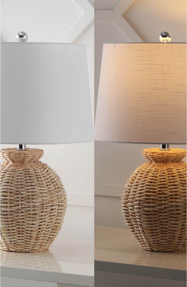 JONATHAN Y Nora 22" Rustic Coastal Rattan Globe LED Table Lamps, Brown, Alternate, color, 