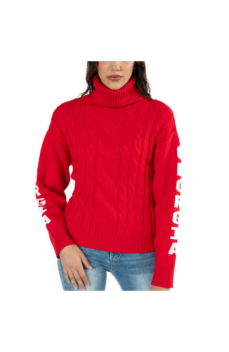 LUSSO Women's Lusso Red Georgia Bulldogs Sylvie Cable Knit Turtleneck Pullover Sweater, Main, color, Red
