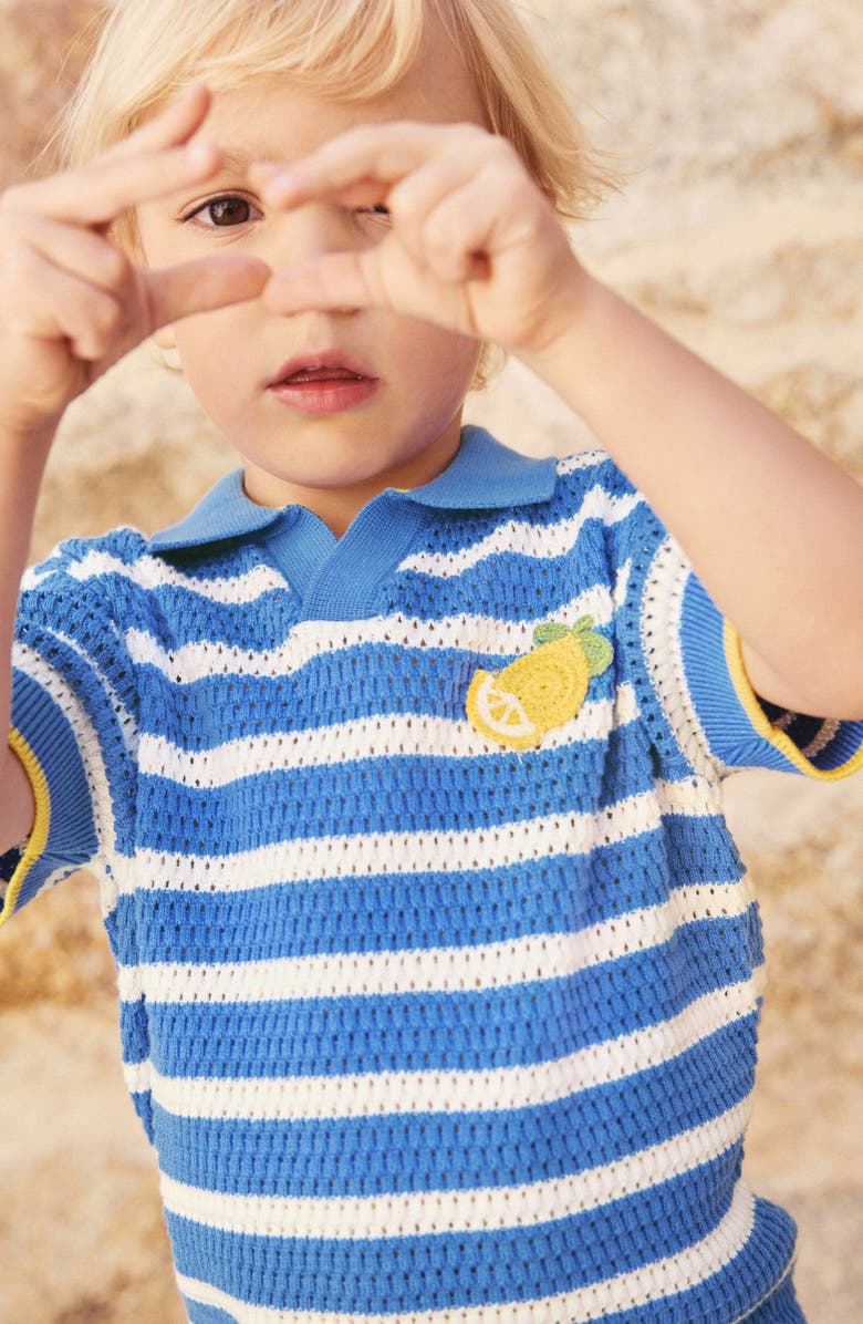 NEXT Kids' Stripe Open Stitch Cotton Polo Sweater, Alternate, color, Blue