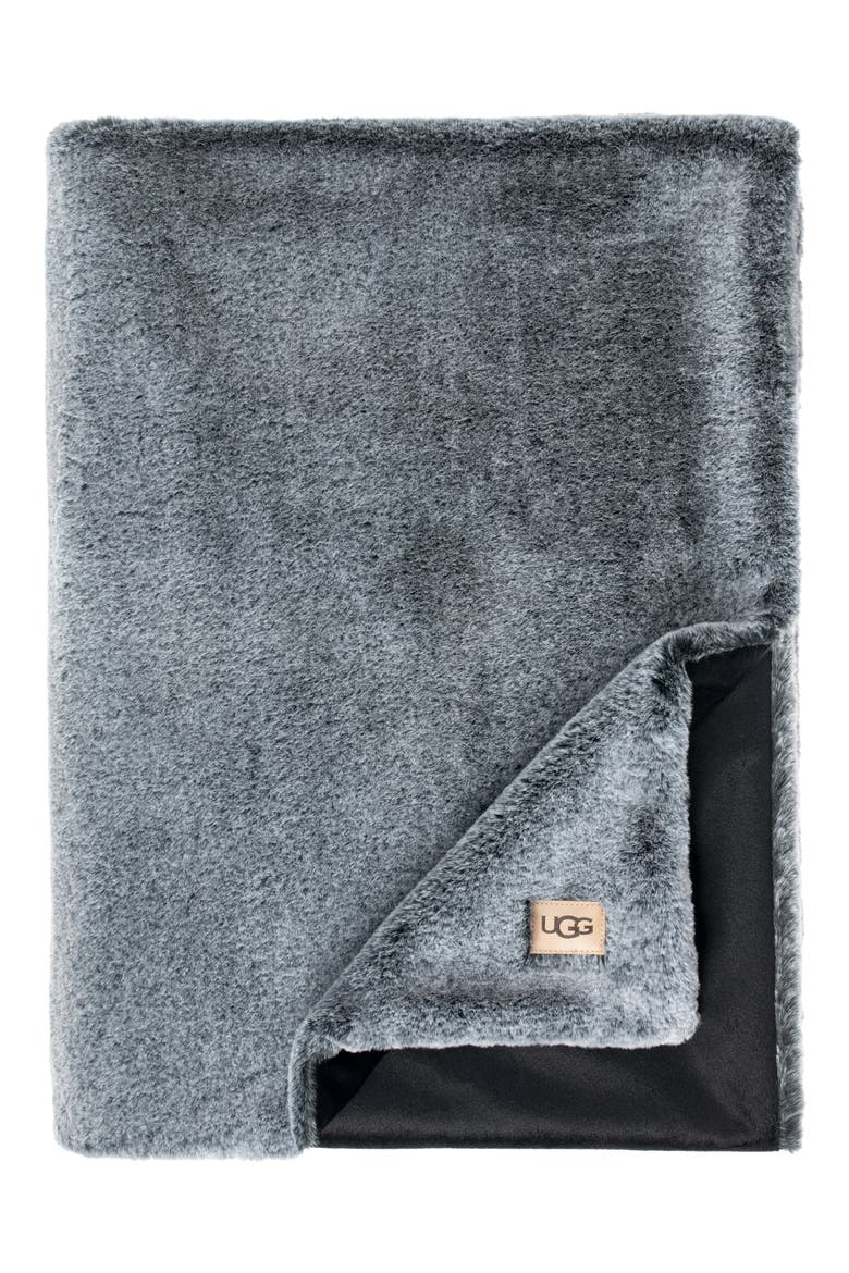 Althaea Faux Fur Throw Blanket, Main, color, BLACK TIPPED