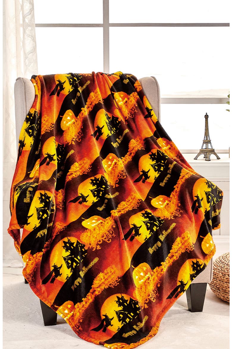 Halloween Microplush Throw Blanket, Alternate, color, HAPPY HALLOWEEN
