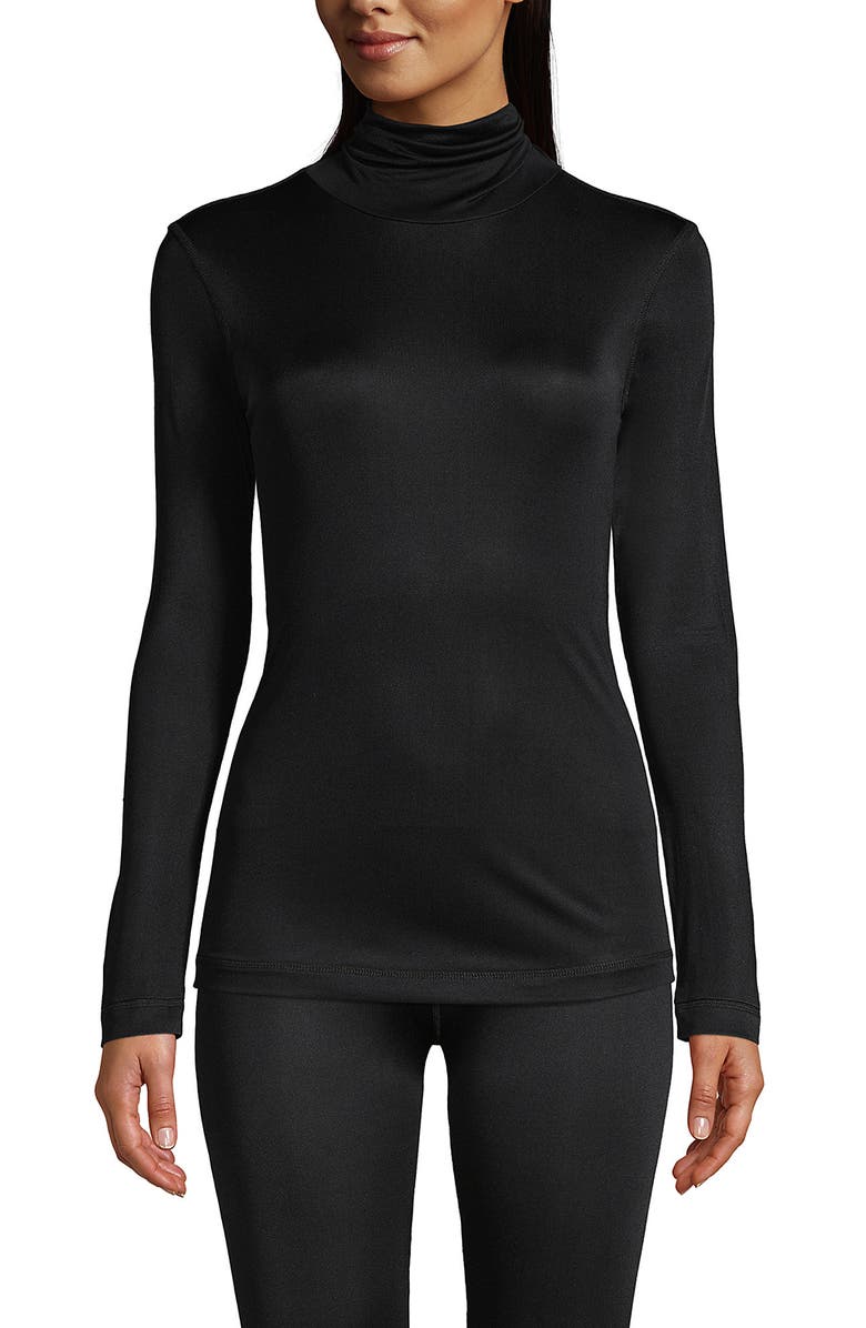 Lands' End Silk Interlock Turtleneck Long Underwear Top, Alternate, color, Black