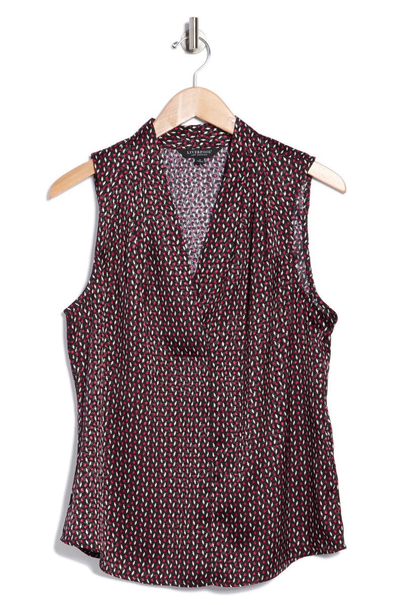 Liverpool Pleated Neck Sleeveless Woven Top, Alternate, color, Star Ruby Dot