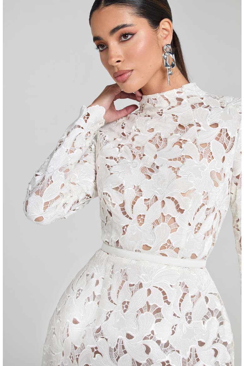 Lydia Long Sleeve Lace Cocktail Dress, Alternate, color, WHITE