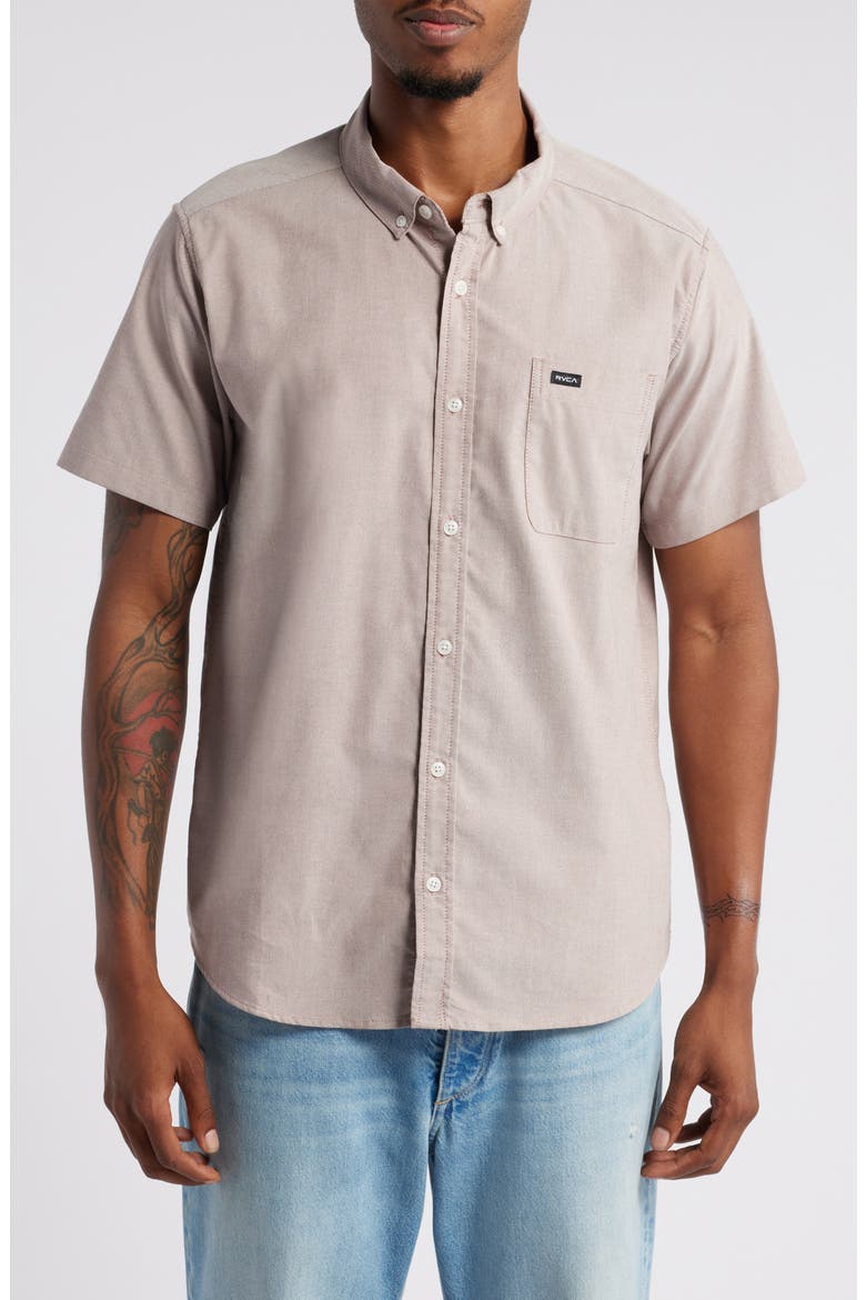 That'll Do Short Sleeve Stretch Button-Down Shirt, Main, color, RED EARTH