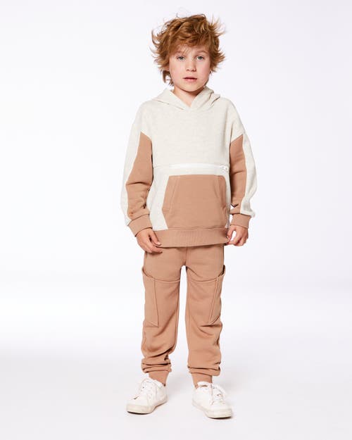 Deux Par Deux Little Boy's French Terry Color Block Pullover Hoodie Sweatshirt Beige And Off-white In Beige And Off-white