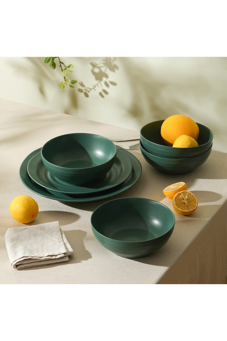 Orbit Stoneware 16-Piece Dinnerware Set with Cereal Bowls and Mugs, Alternate, color, Green