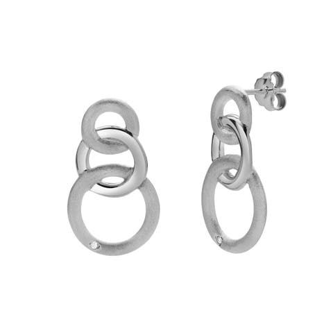 Zerina Sterling Silver 0.02 Ct Diamond Interlinked Circle Drop Earrings