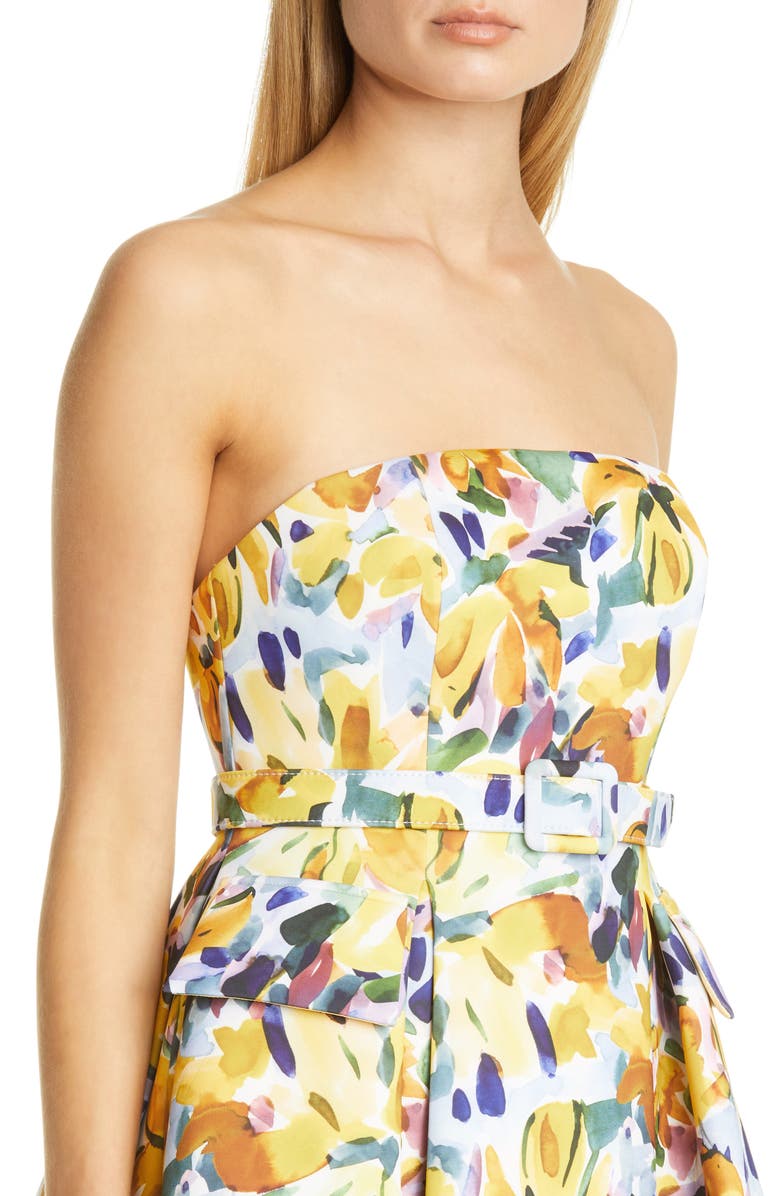Badgley Mischka Collection Floral Print Strapless Midi Dress, Alternate, color,