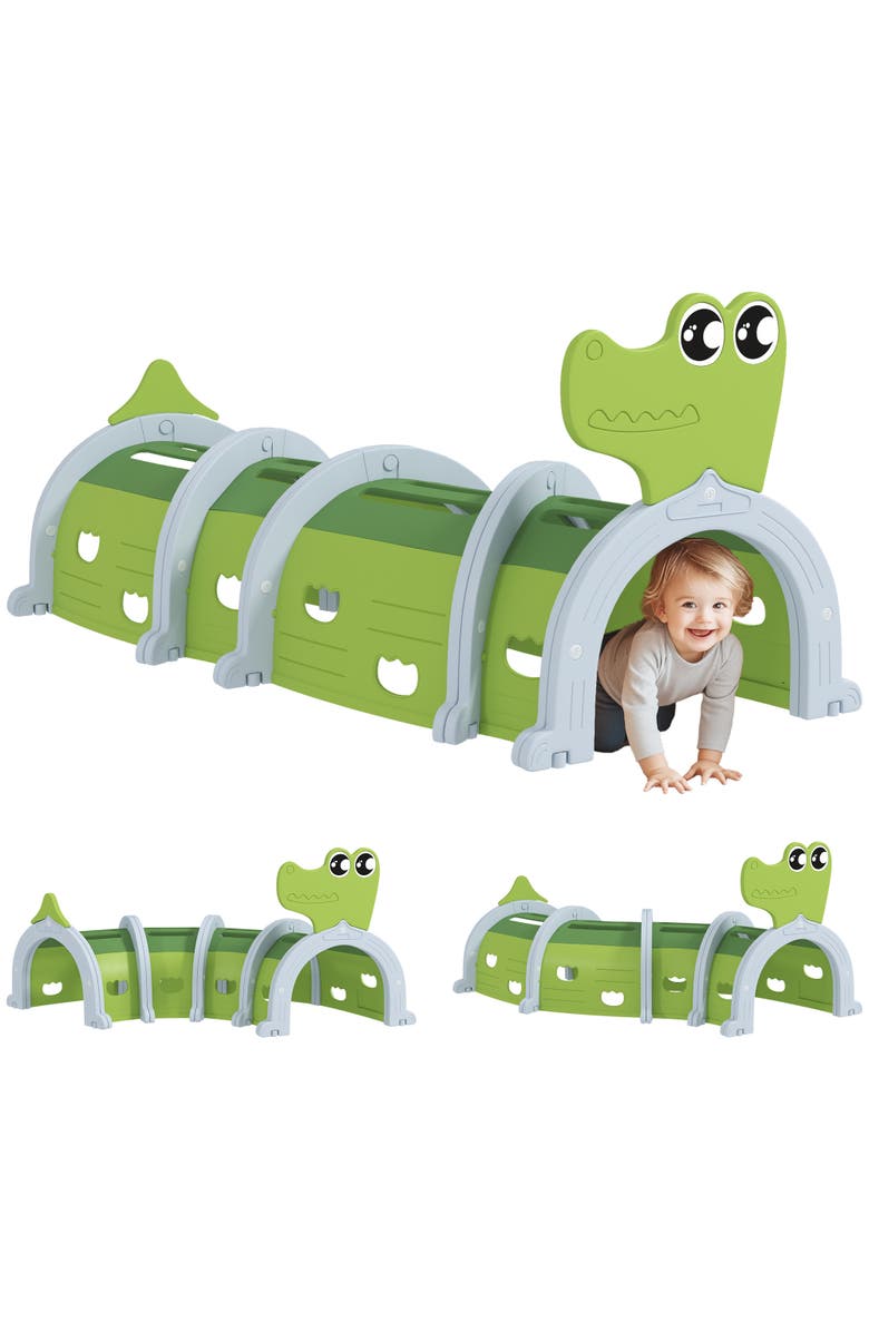 Qaba Kids Play Tunnel with Crocodile Design, Indoor/Outdoor, Main, color, Green