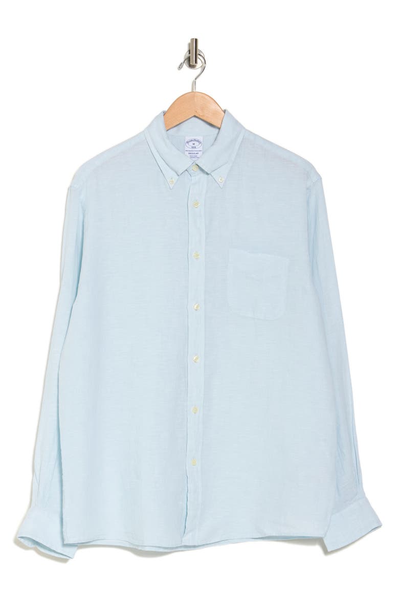 Brooks Brothers Regular Fit Linen Dress Shirt, Alternate, color, Bleached Aqua