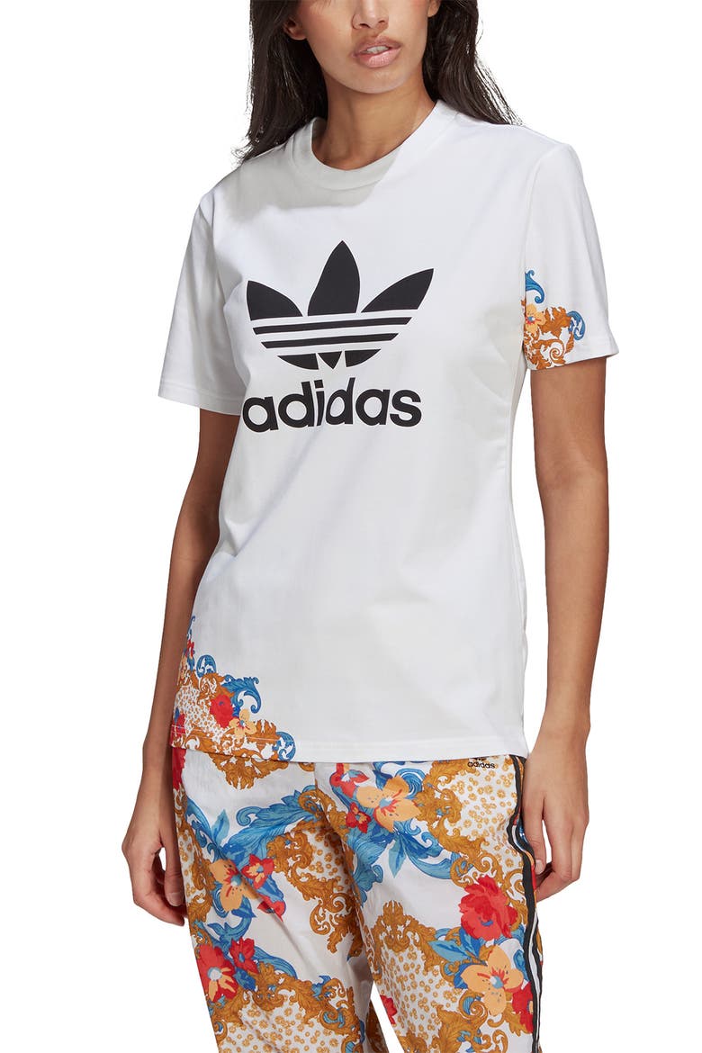 x HER Studio Floral Accent Graphic Logo Tee, Main, color, WHITE