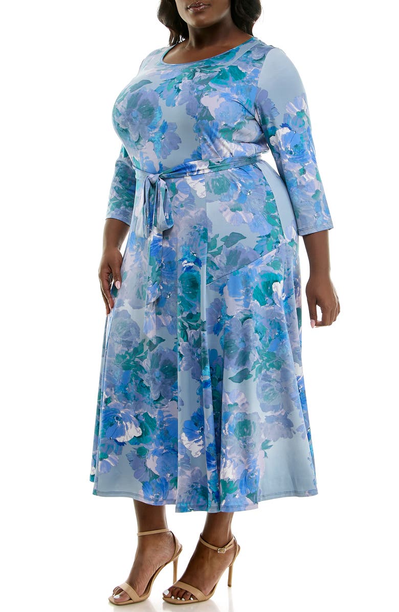 Nina Leonard Sylvia Maxi Dress, Alternate, color, Ice Blue/Teal Multi