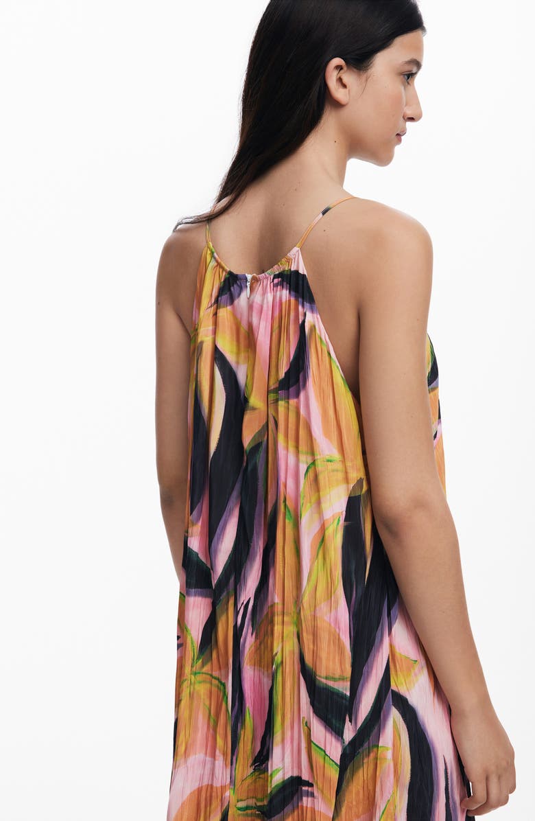 Desigual Floral Crinkled Midi Sundress, Alternate, color, Pink