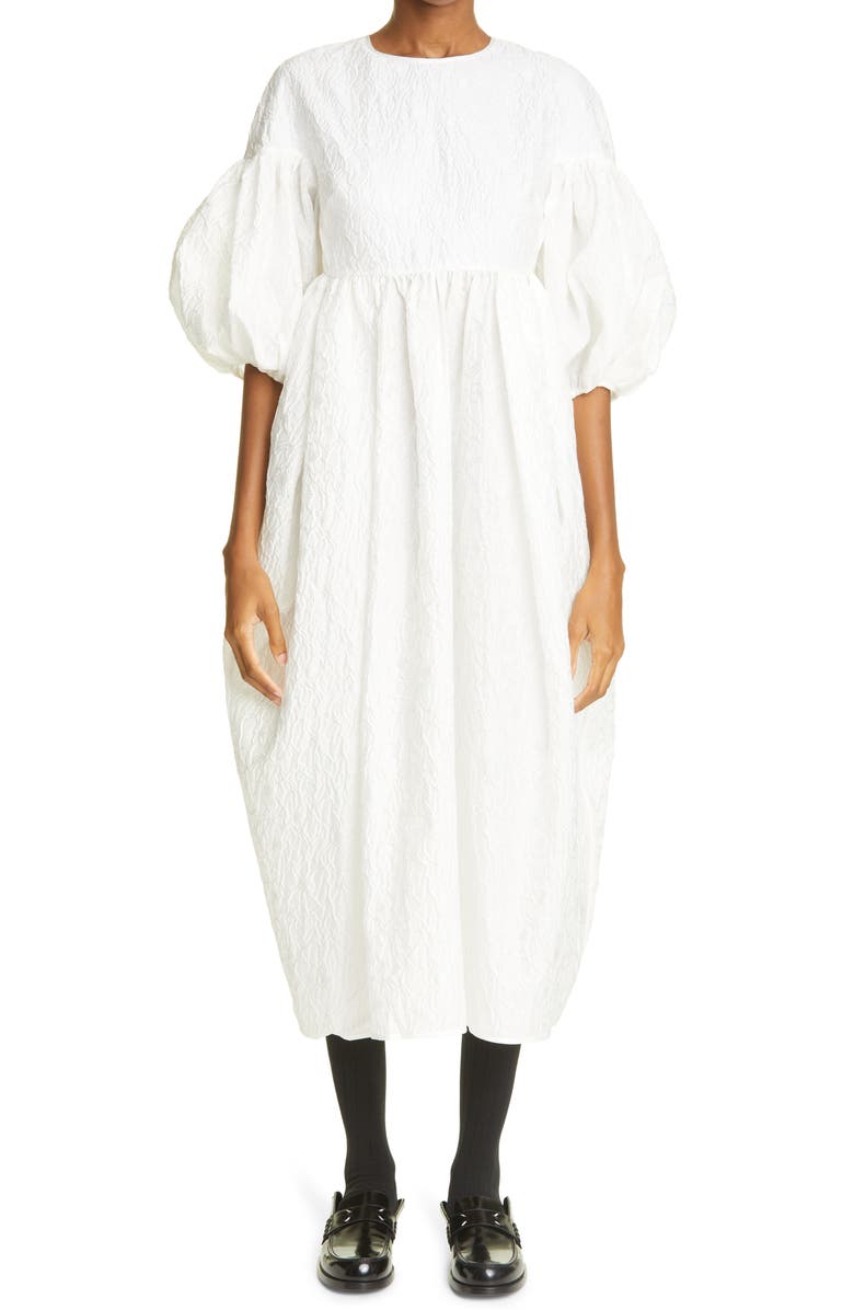 Cecilie Bahnsen Jeanne Puff Sleeve Matelassé Midi Dress, Main, color, 