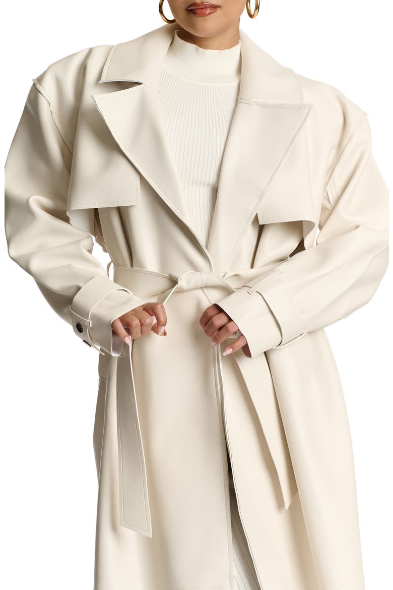 Faux Leather Trench Coat, Alternate, color, BONE