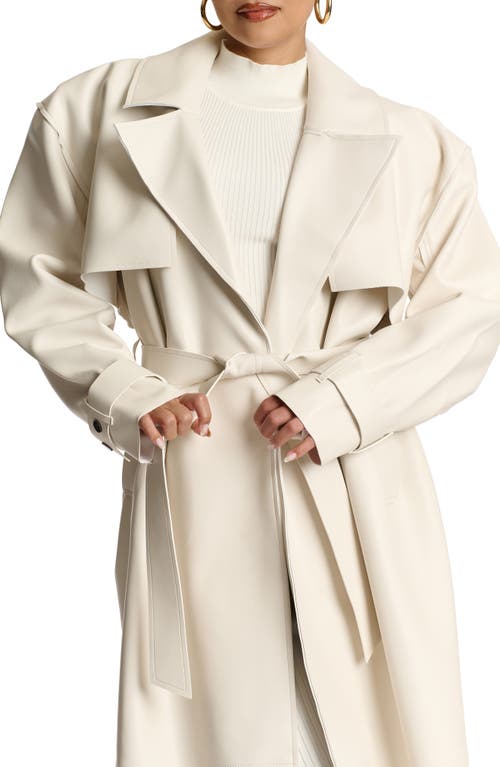 Naked Wardrobe Faux Leather Trench Coat In Bone