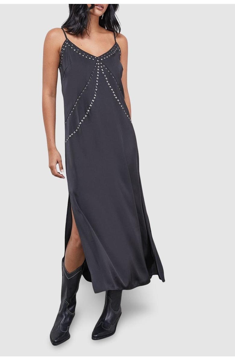 Warehouse Premium Stud Embellished Slip Dress, Alternate, color, Black