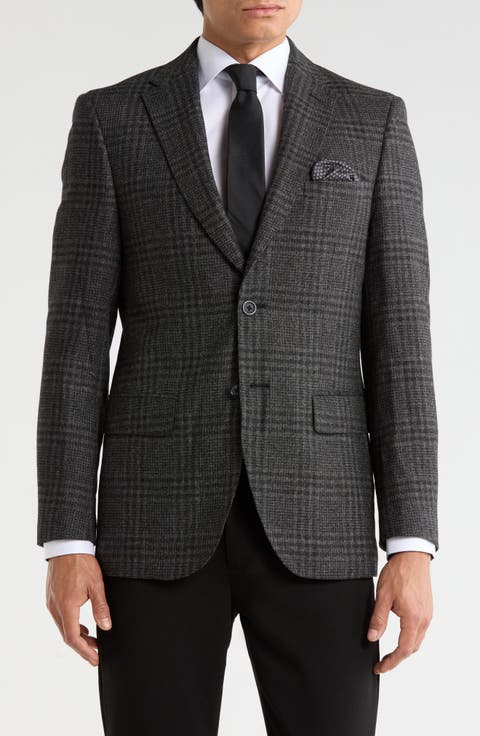 Slim Fit Plaid Stretch Knit Sport Coat