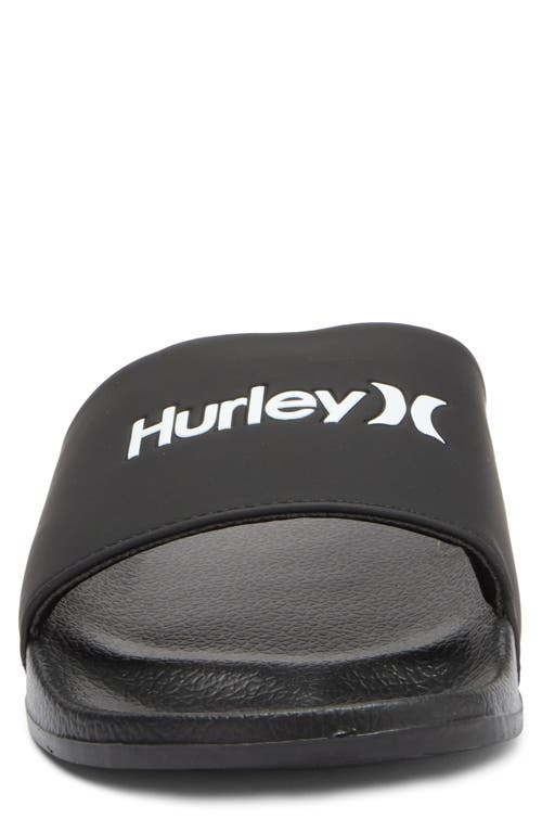 Hurley Wordmark Slide Sandal In Black/white