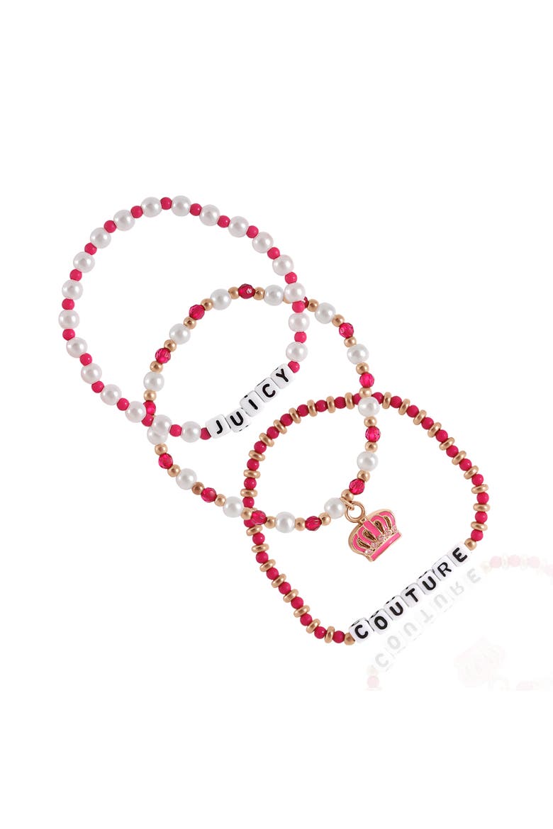 Beaded Stretch Bracelet Set, Alternate, color, pink, white, gold