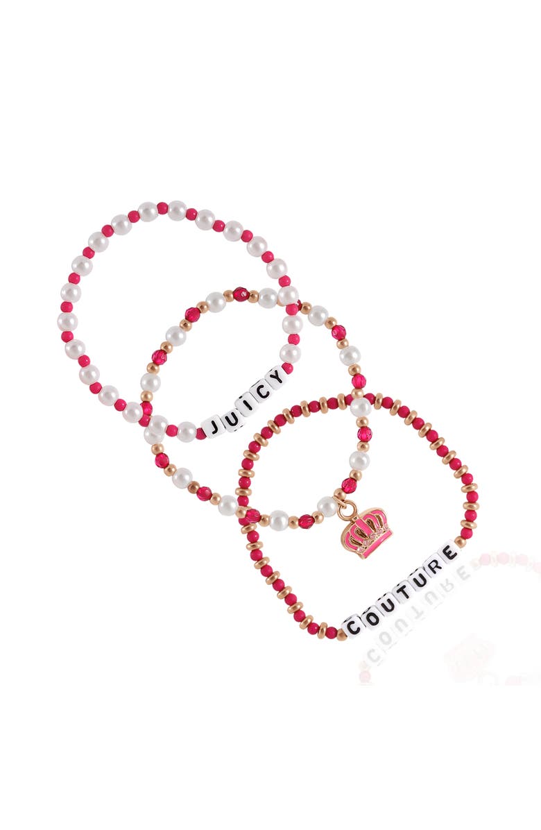 Juicy Couture Kids Beaded Stretch Bracelet Set, Alternate, color, Pink, White, Gold