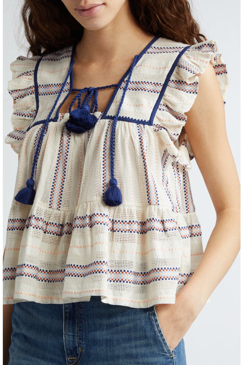 Chelsea Ruffle Cotton Blend Top, Alternate, color, OKEEFFE STRIPE