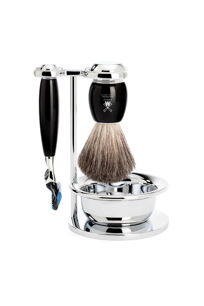 Vivo Black Resin 4-Piece Pure Badger & Fusion Shaving Set, Main, color, Black