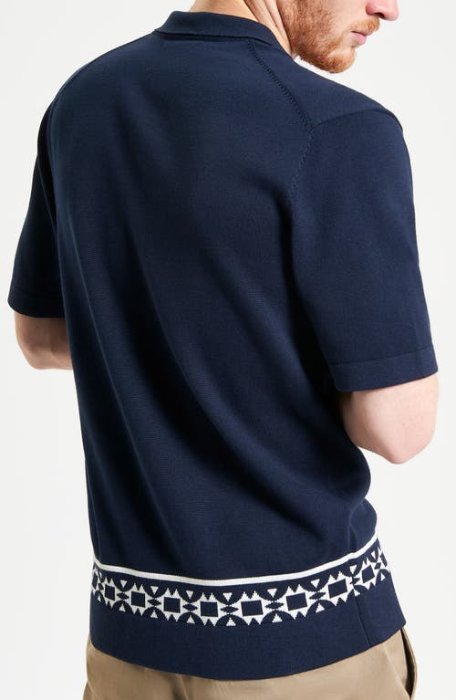 Ben Sherman Border Resort Knit Camp Shirt In Dark Navy