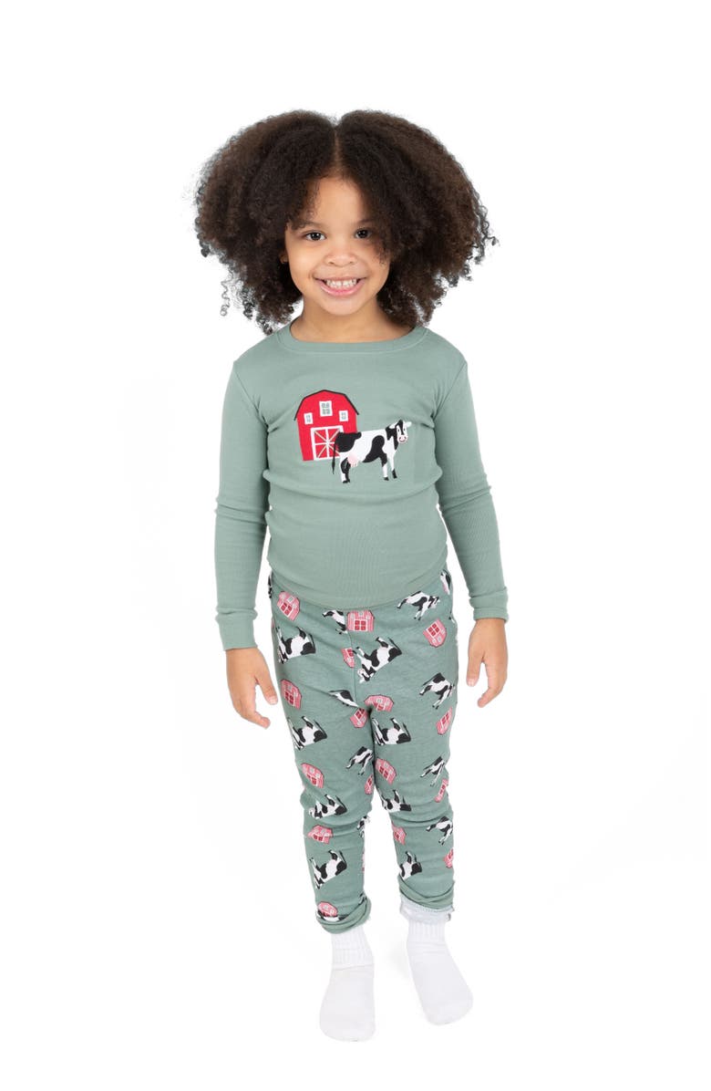 Leveret Kids Two-Piece Cotton Printed Matching Family Pajamas, Animal Friends, Main, color, Cow
