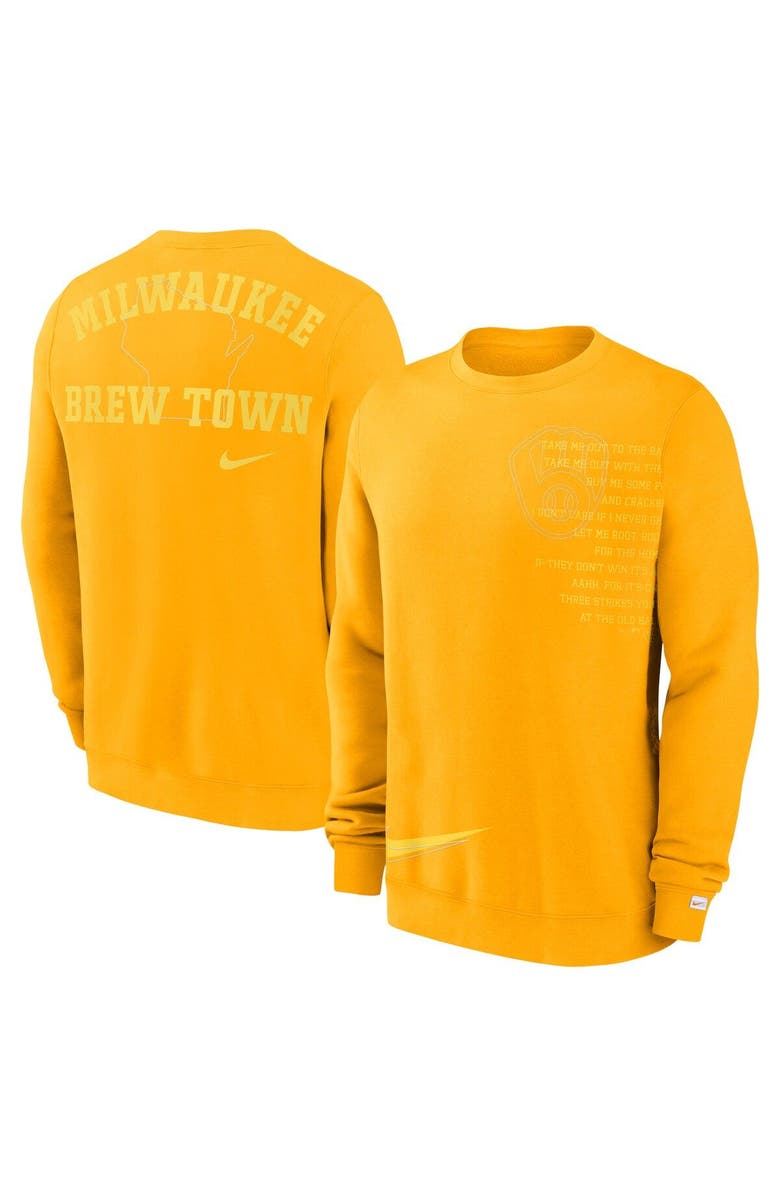 Nike Men's Nike Gold Milwaukee Brewers Statement Ball Game Fleece Pullover Sweatshirt, Main, color, Gold