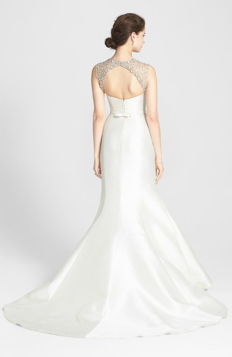 Amsale Lenox Beaded Illusion Strap Silk Blend Trumpet Dress, Alternate, color, 