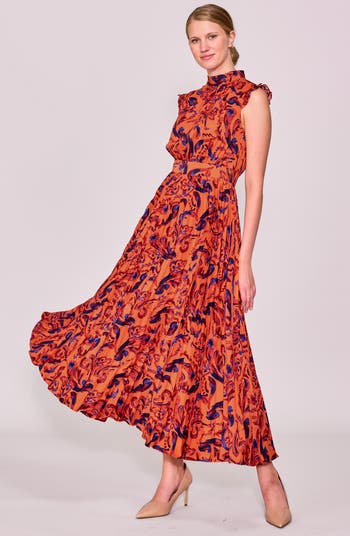 Paisley Pleated Midi Dress