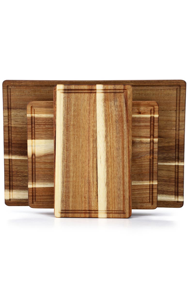 Megachef 3 Piece 7 Inch, 10 Inch, and 17 Inch Acacia Wood Cutting Board Set with Juice Grooves, Alternate, color, Acacia