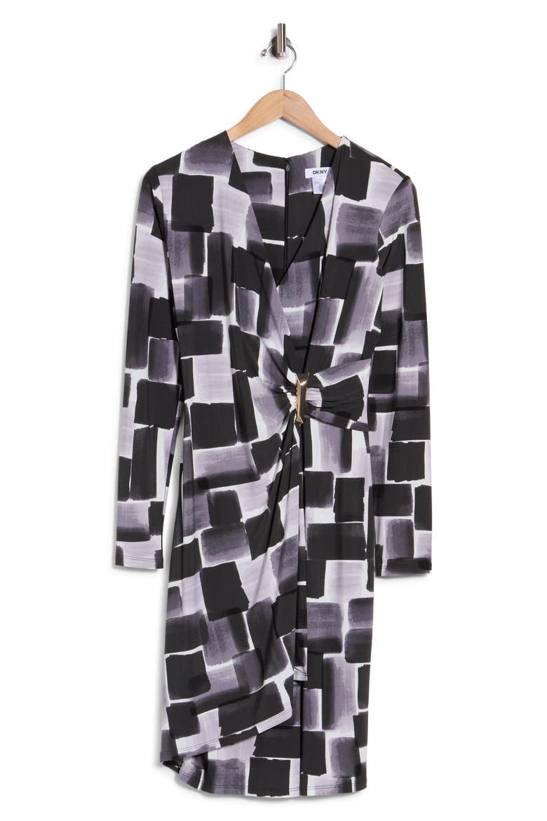 Long Sleeve Faux Wrap Dress, Alternate, color, BLACK MULTI