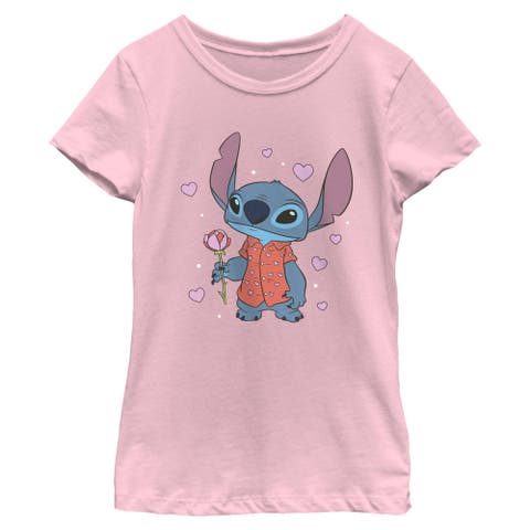 Girl's Lilo & Stitch Rose Hearts Stitch  Graphic T-Shirt