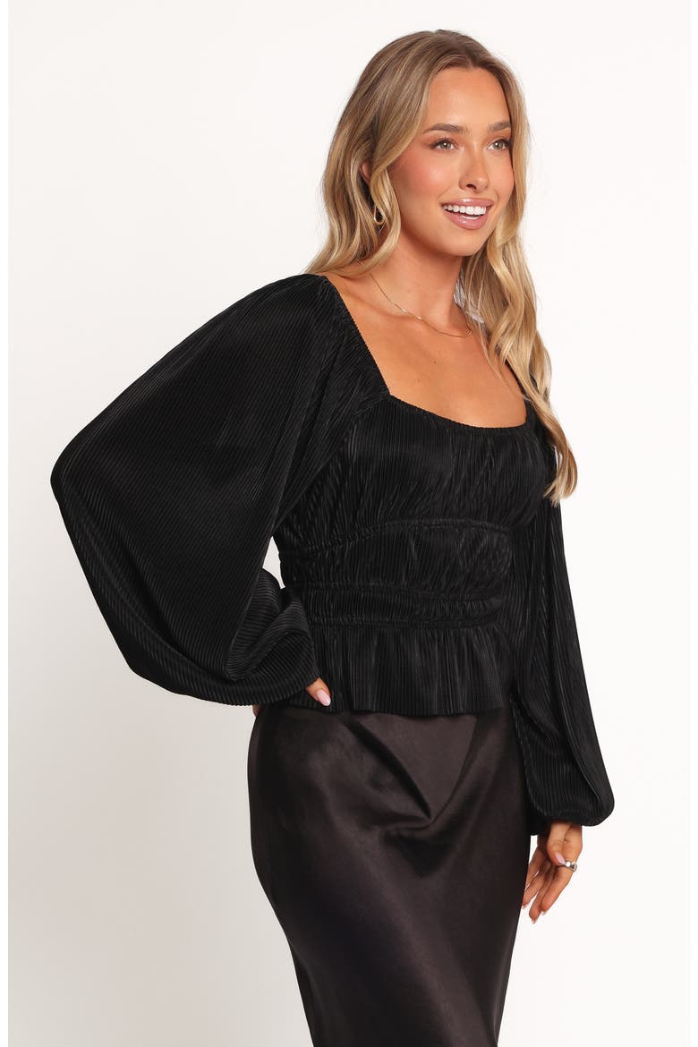 Ceppia Plissé Long Sleeve Top, Alternate, color, BLACK