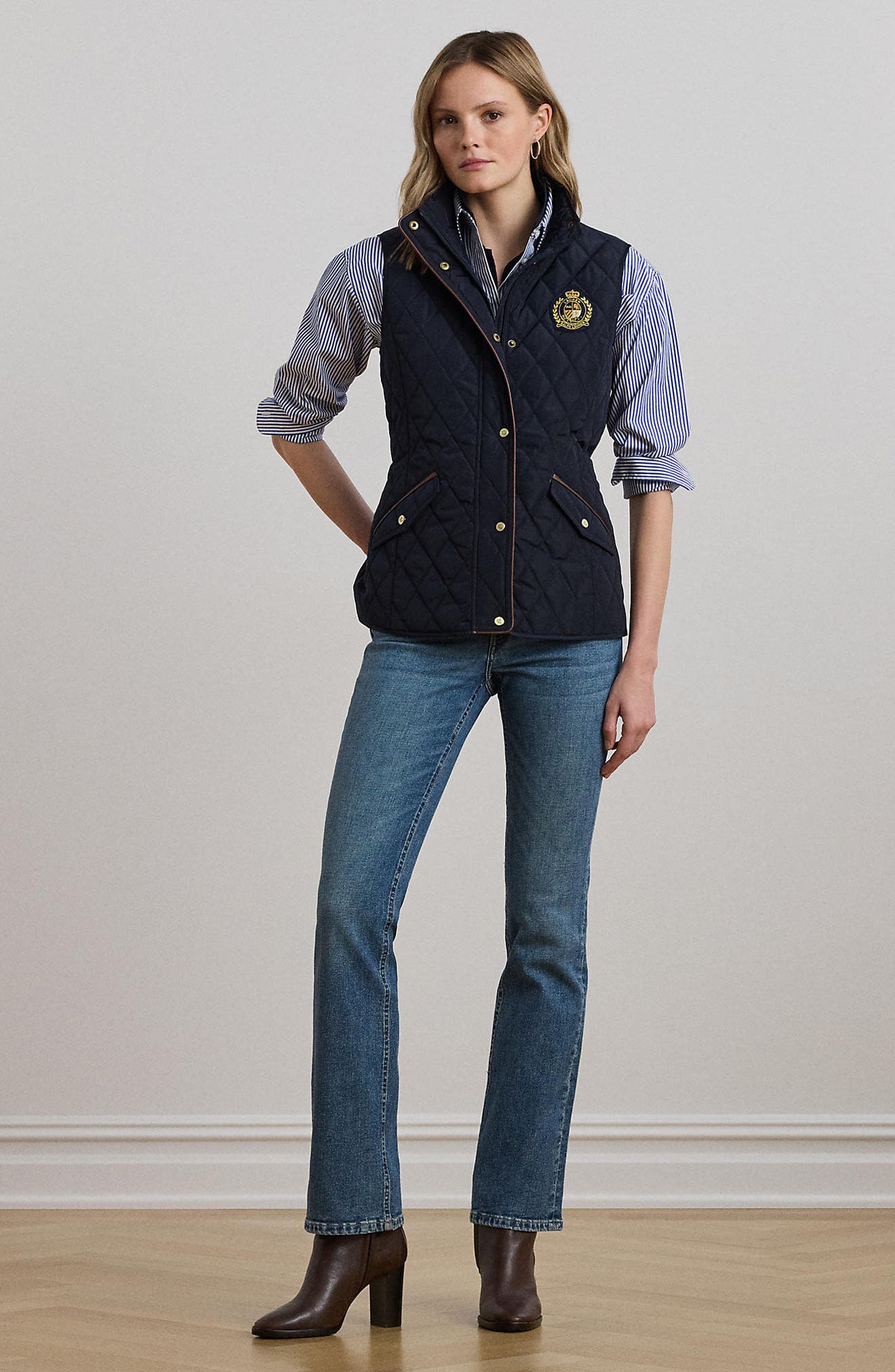 新品　Ralph Laurenクレストパッチ ダイヤモンドキルティングベスト Lauren Ralph Lauren Crest Patch Diamond Quilted Vest (Women