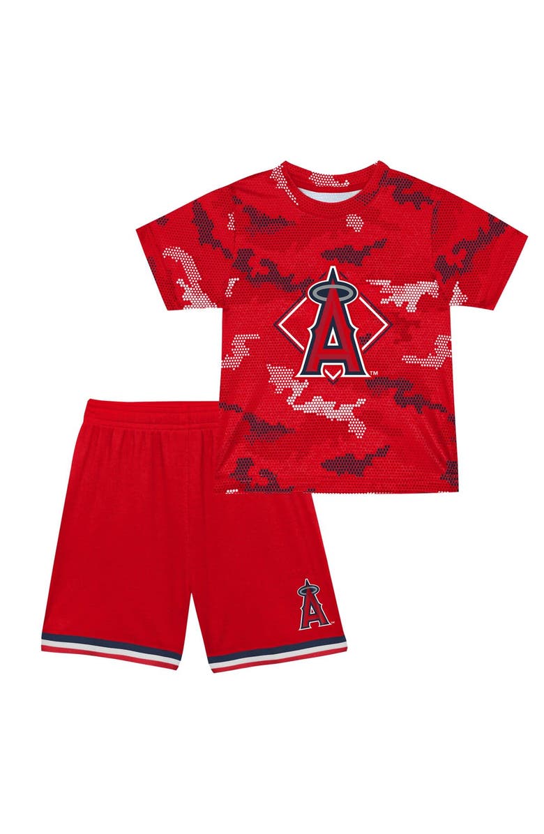 Outerstuff Toddler Fanatics Branded Red Los Angeles Angels Field Ball T-Shirt & Shorts Set, Main, color, 