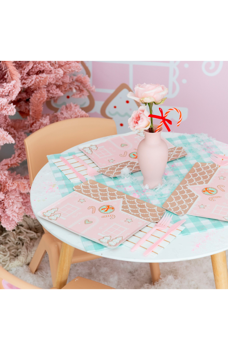 Daydream Society Baking Spirits Bright Pink Gingerbread House Christmas Large Plates, Alternate, color, Assorted Pre-Pack
