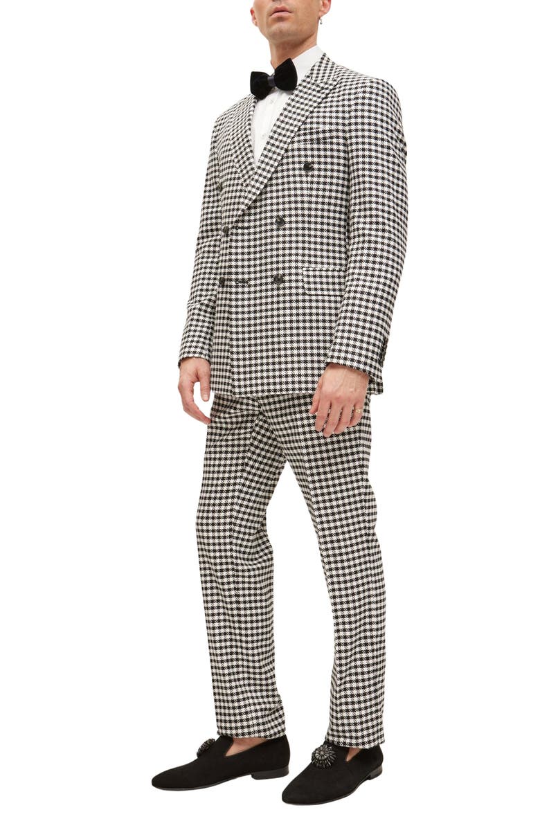 RON TOMSON Trim Fit Check Print Peak Lapel Double Breasted Suit, Alternate, color, 
