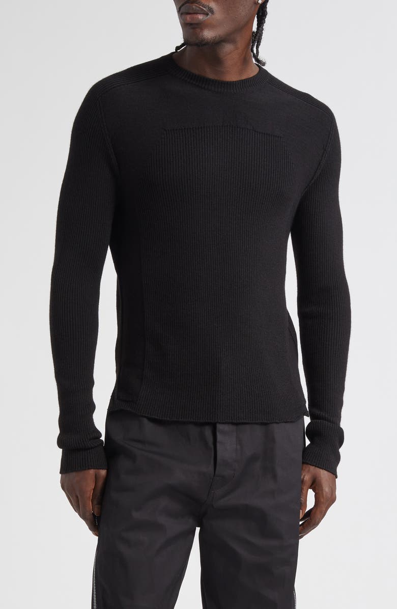 Rick Owens Geo Rib Virgin Wool Sweater, Main, color, Black