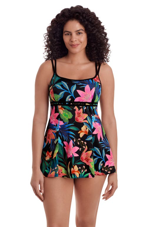 Longitude Empire Princess Seam Long Torso Swim Dress In Multi