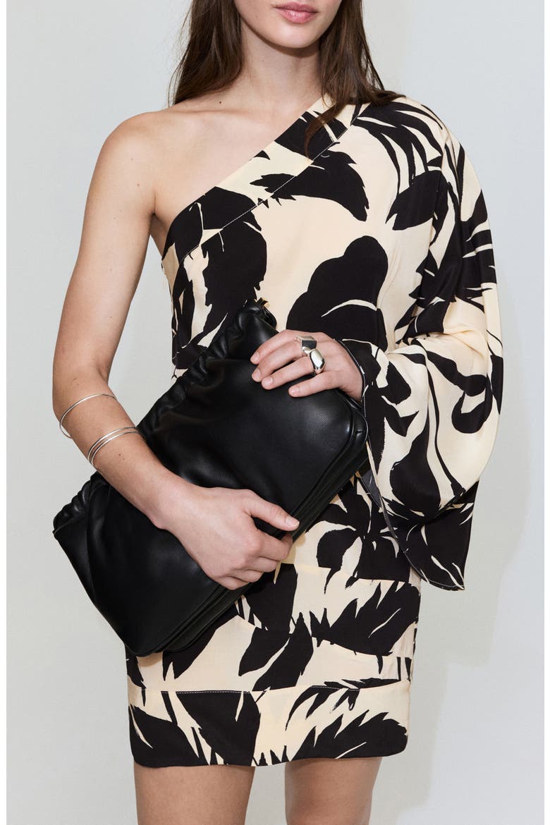 Abstract Leaf Print One Shoulder Minidress, Alternate, color, ECRU