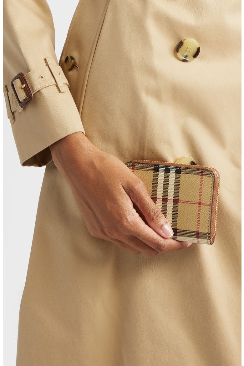 Small Check Leather Zip Wallet, Alternate, color, ARCHIVE BEIGE