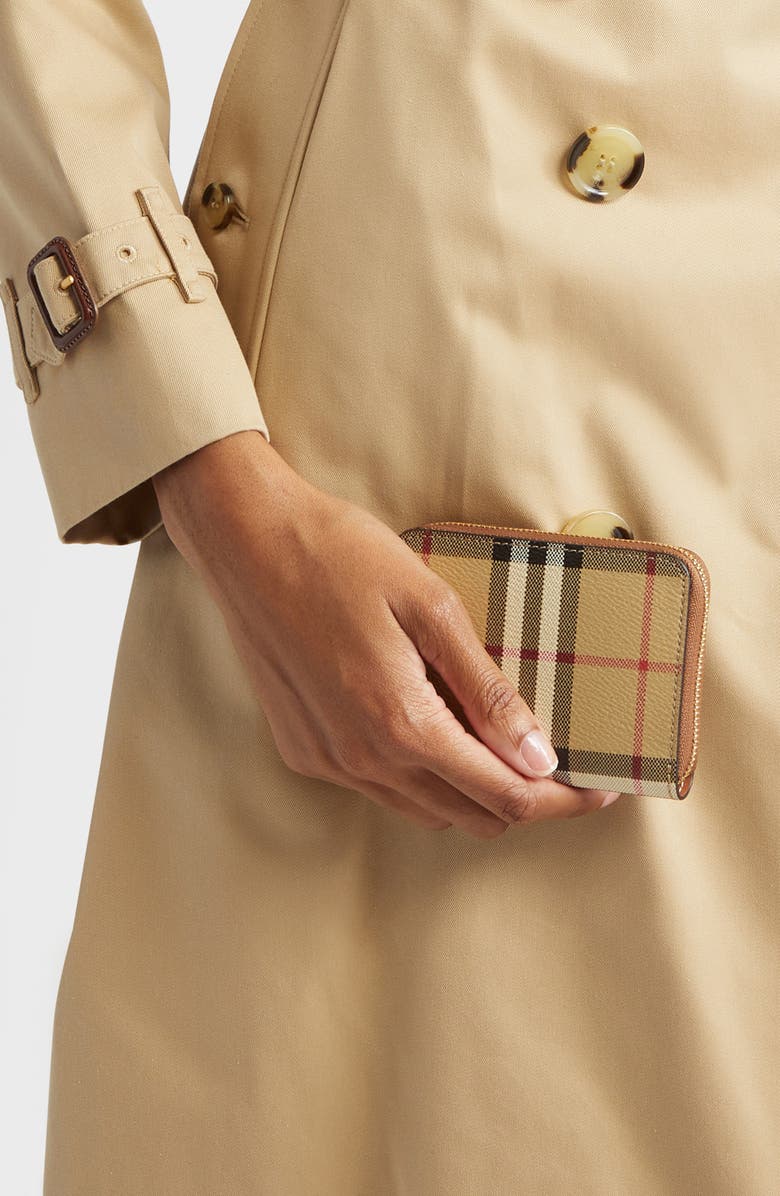 Burberry Small Check Leather Zip Wallet, Alternate, color, Archive Beige